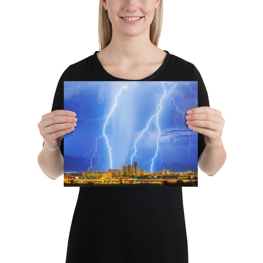 Downtown Tucson Lightning Monsoon by Sean Parker Photography | Poster