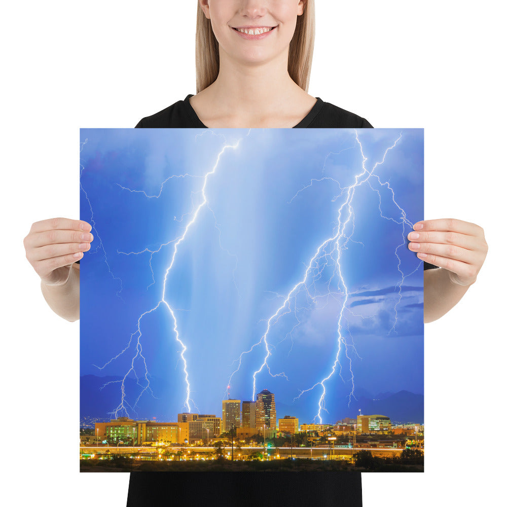 Downtown Tucson Lightning Monsoon by Sean Parker Photography | Poster