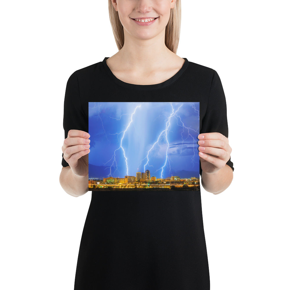 Downtown Tucson Lightning Monsoon by Sean Parker Photography | Poster