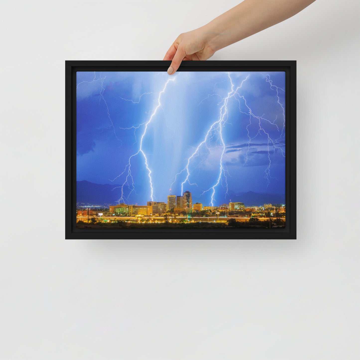 Downtown Tucson Lightning Monsoon by Sean Parker Photography | Framed canvas