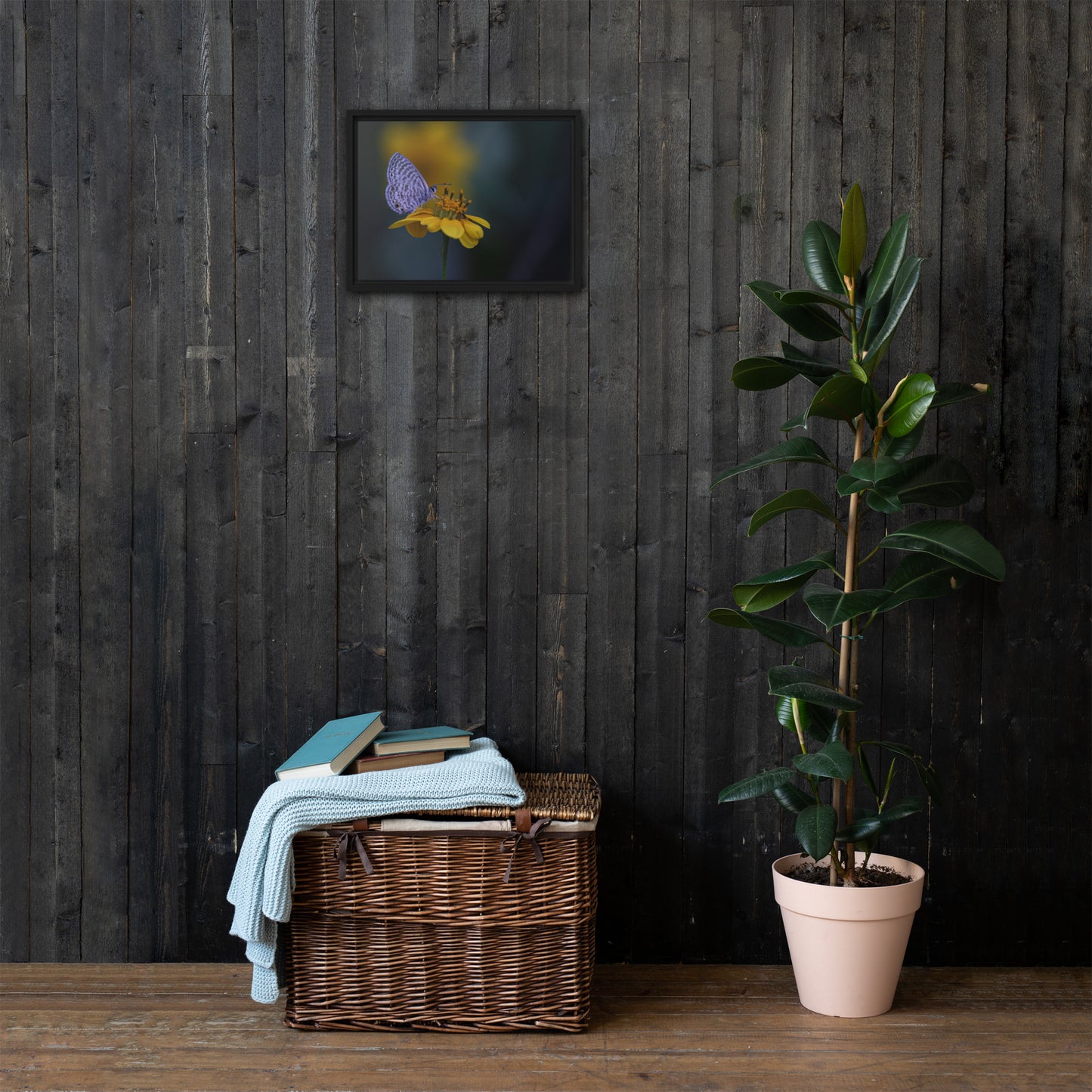 Marine Blue Butterfly by Leslie Leathers Photography | Framed canvas