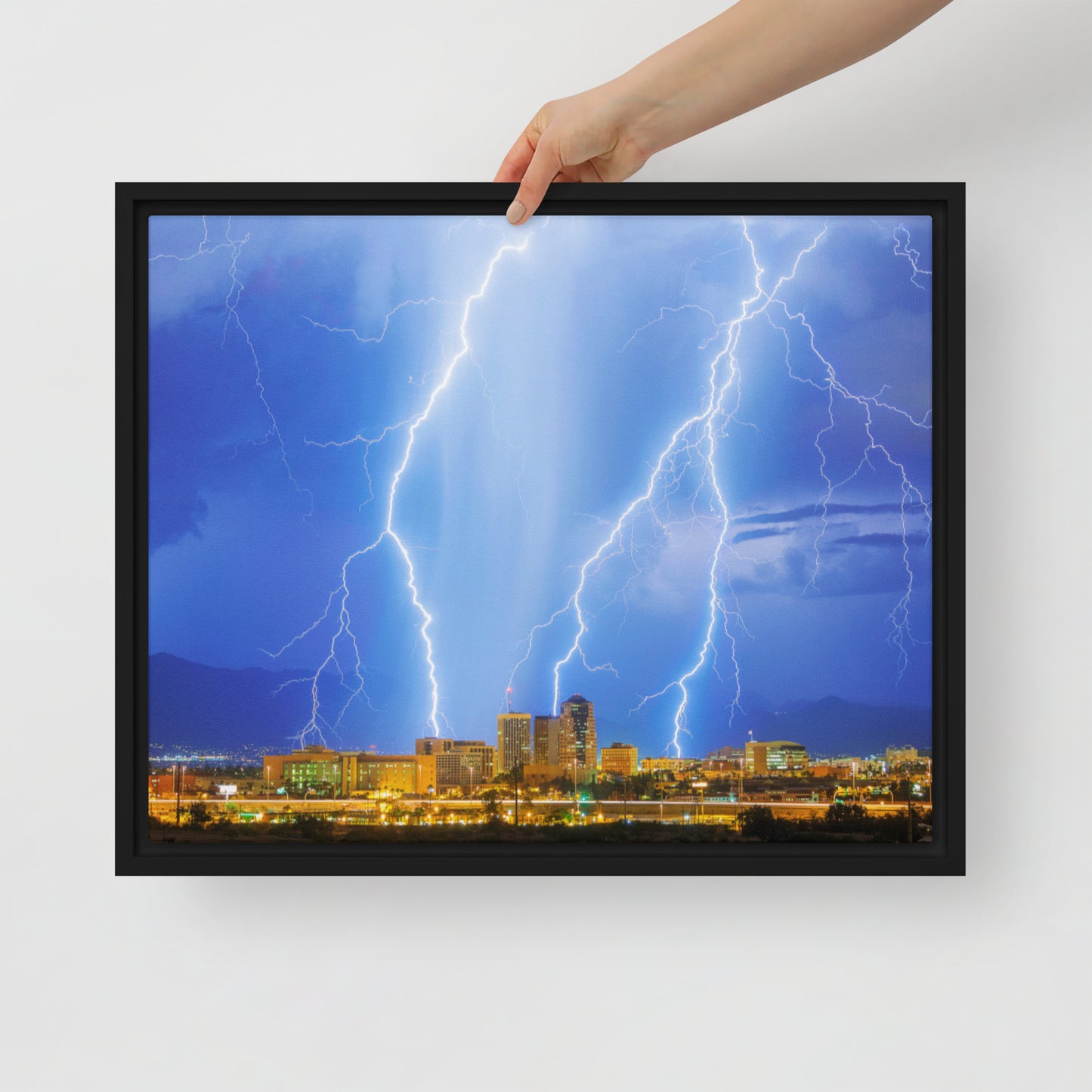 Downtown Tucson Lightning Monsoon by Sean Parker Photography | Framed canvas