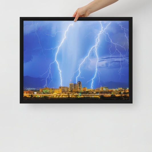 Downtown Tucson Lightning Monsoon by Sean Parker Photography | Framed canvas