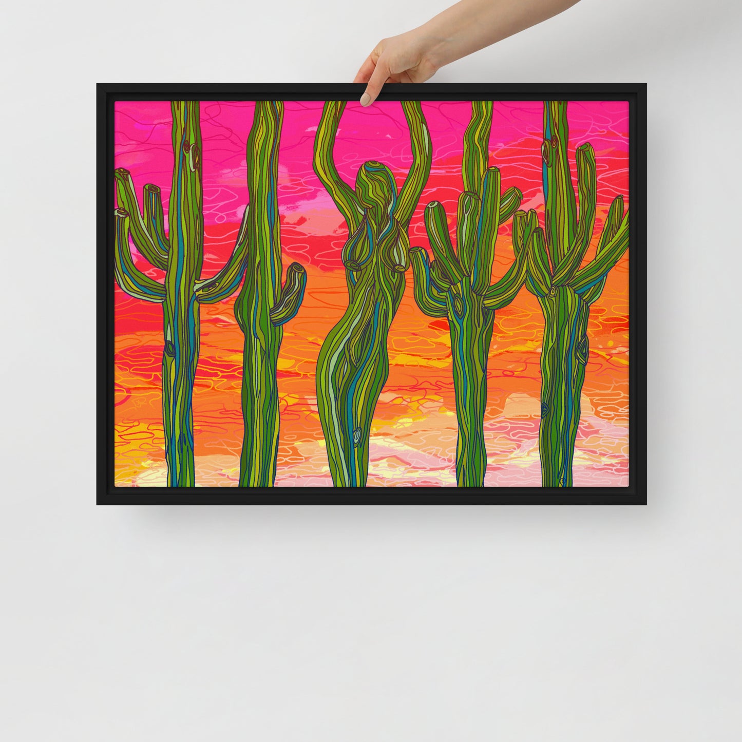Saguaro Silhouettes by Lauri Kaye | Framed canvas