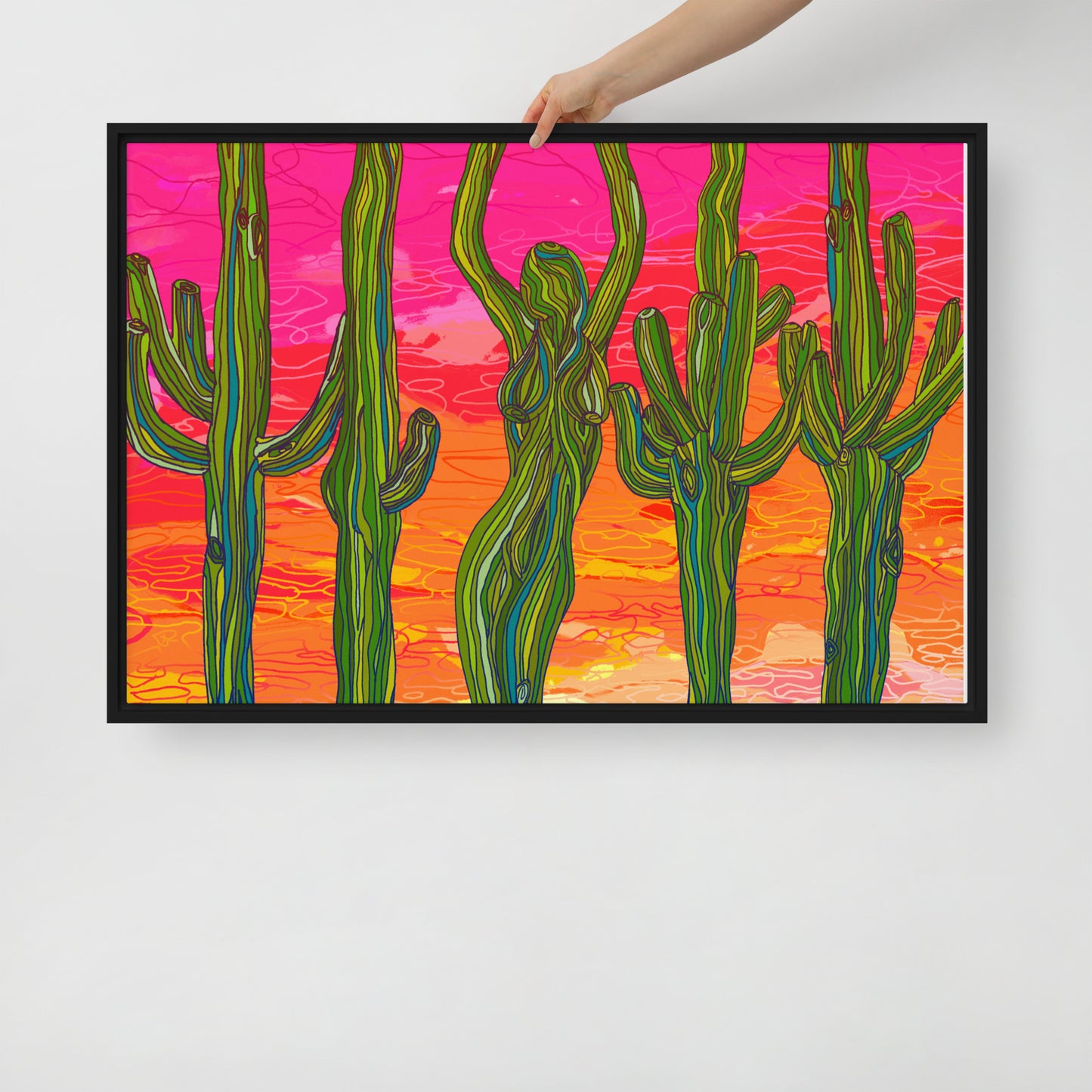 Saguaro Silhouettes by Lauri Kaye | Framed canvas