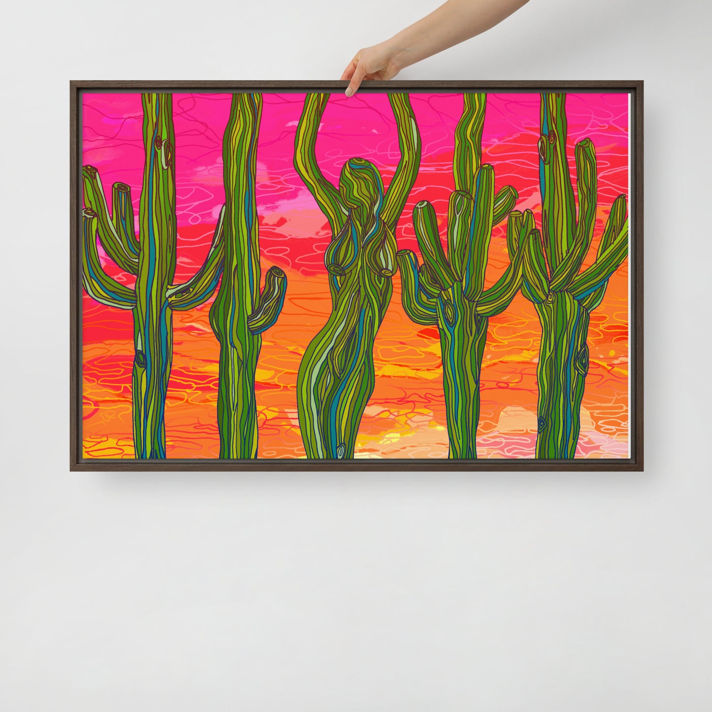 Saguaro Silhouettes by Lauri Kaye | Framed canvas