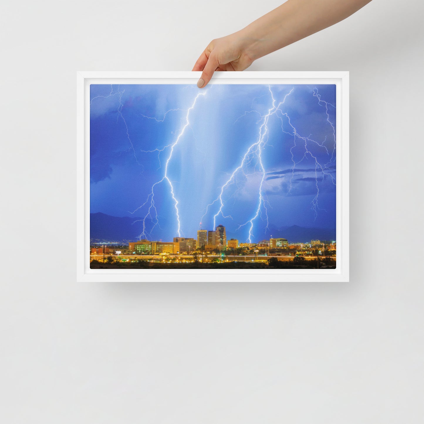 Downtown Tucson Lightning Monsoon by Sean Parker Photography | Framed canvas