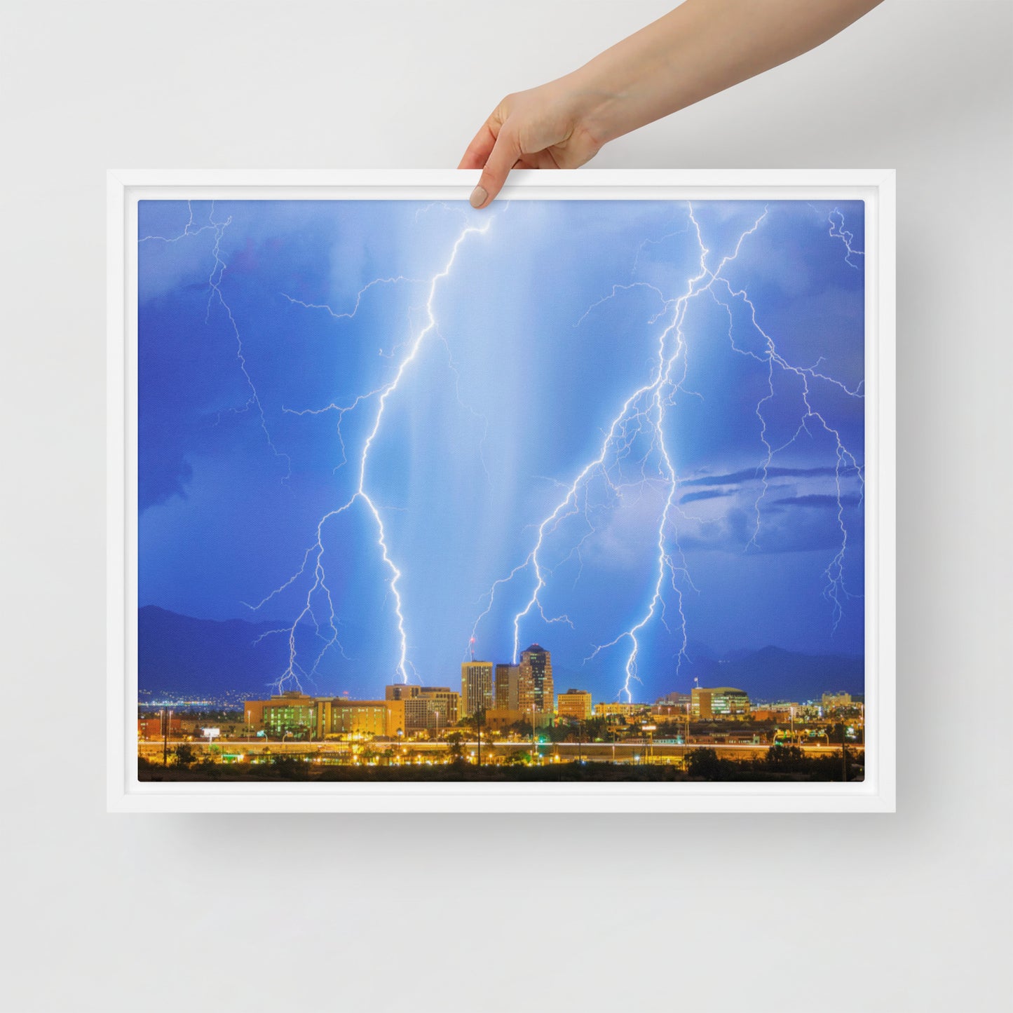 Downtown Tucson Lightning Monsoon by Sean Parker Photography | Framed canvas