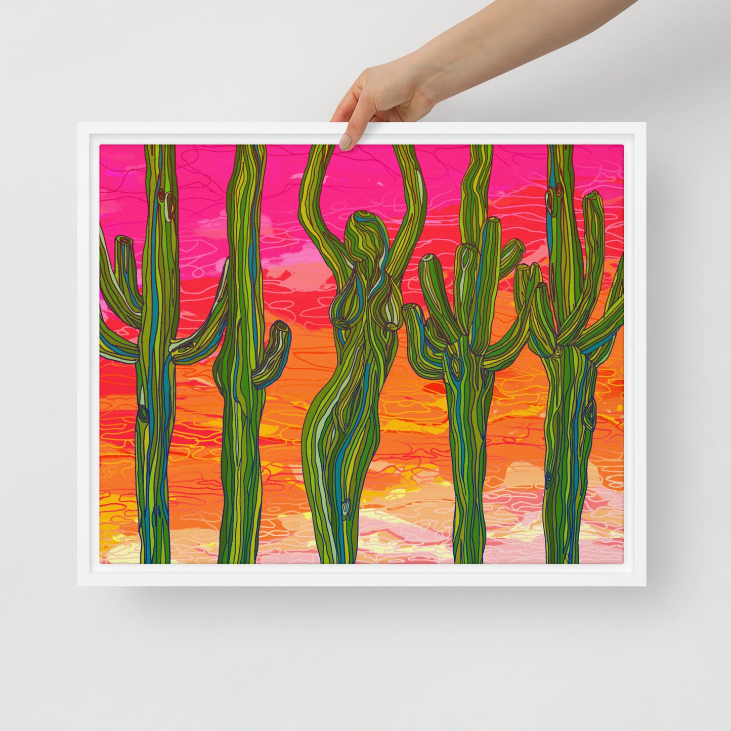 Saguaro Silhouettes by Lauri Kaye | Framed canvas