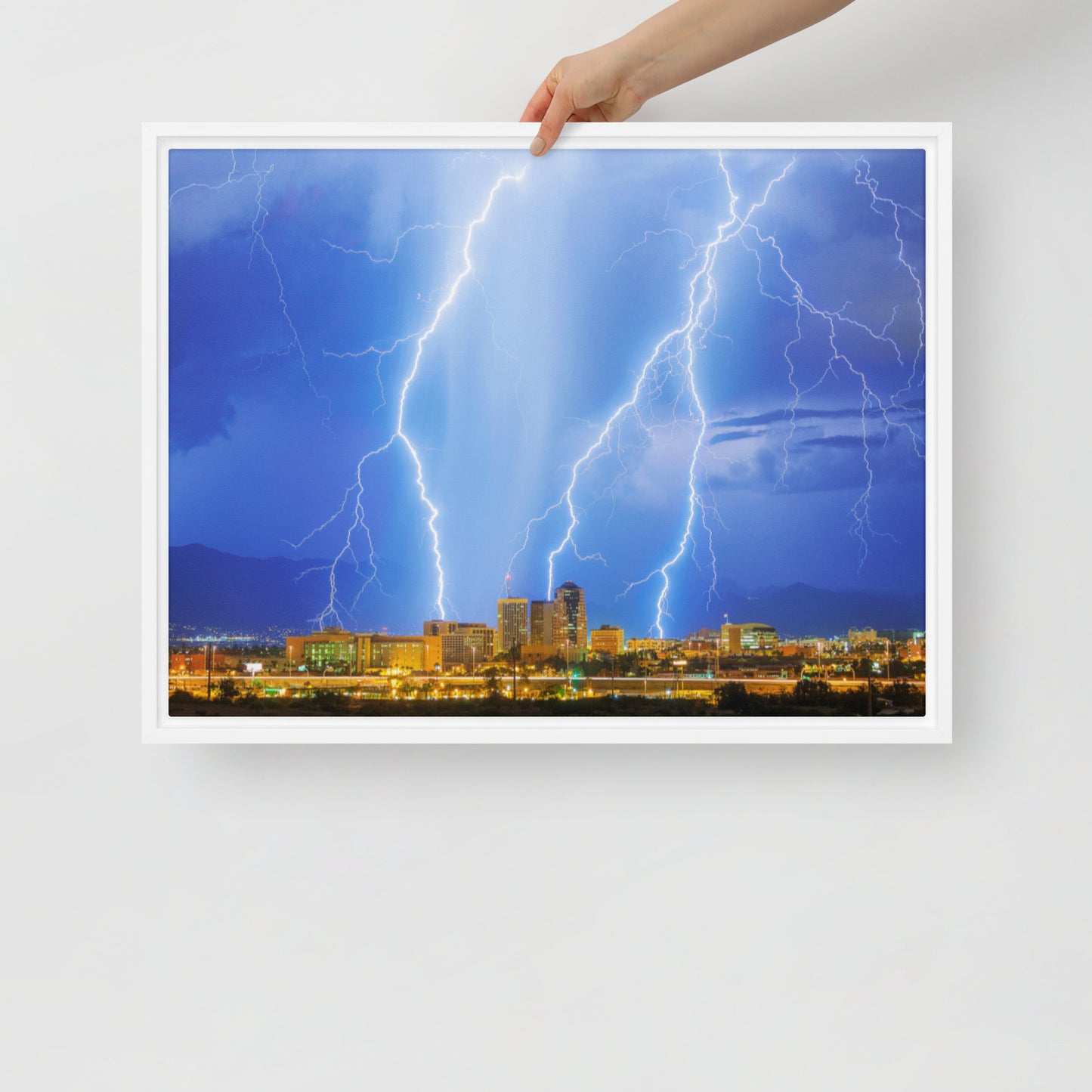 Downtown Tucson Lightning Monsoon by Sean Parker Photography | Framed canvas