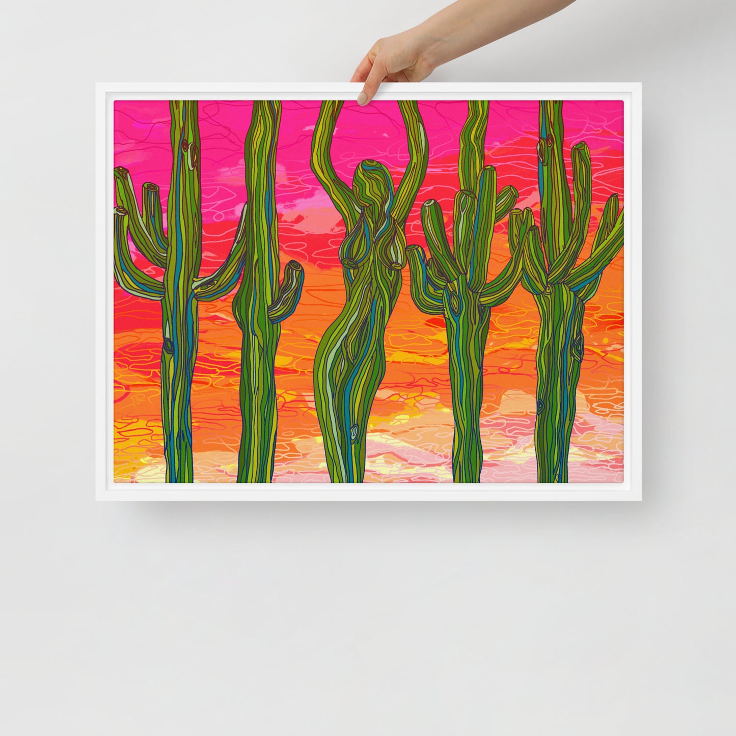 Saguaro Silhouettes by Lauri Kaye | Framed canvas