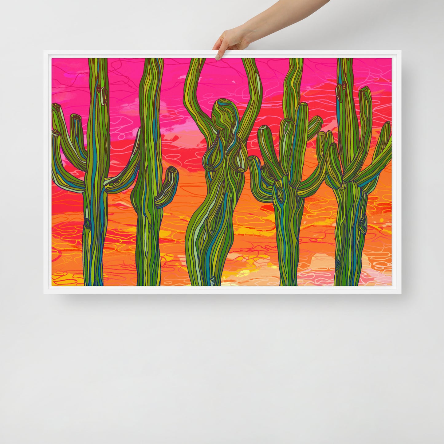 Saguaro Silhouettes by Lauri Kaye | Framed canvas