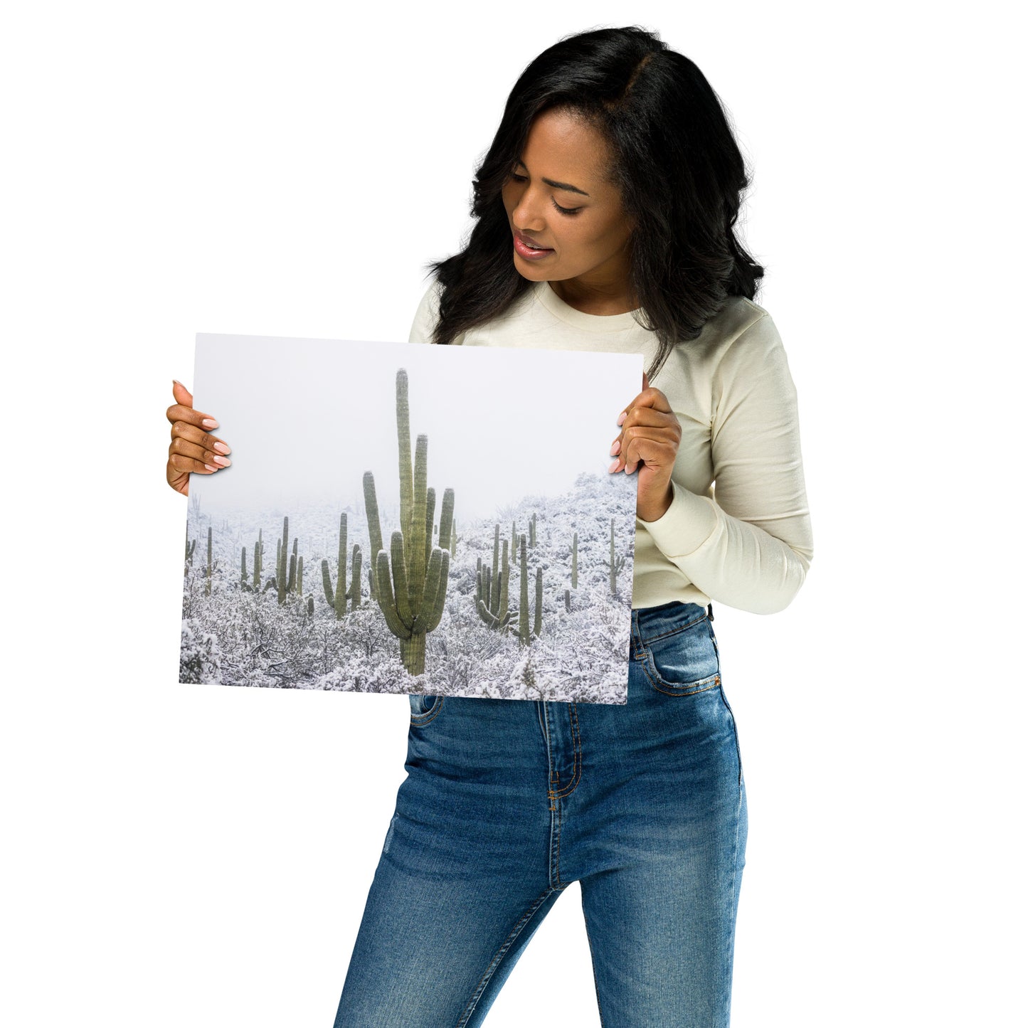 Saguaro Snowfall by Sean Parker Photography | Metal prints