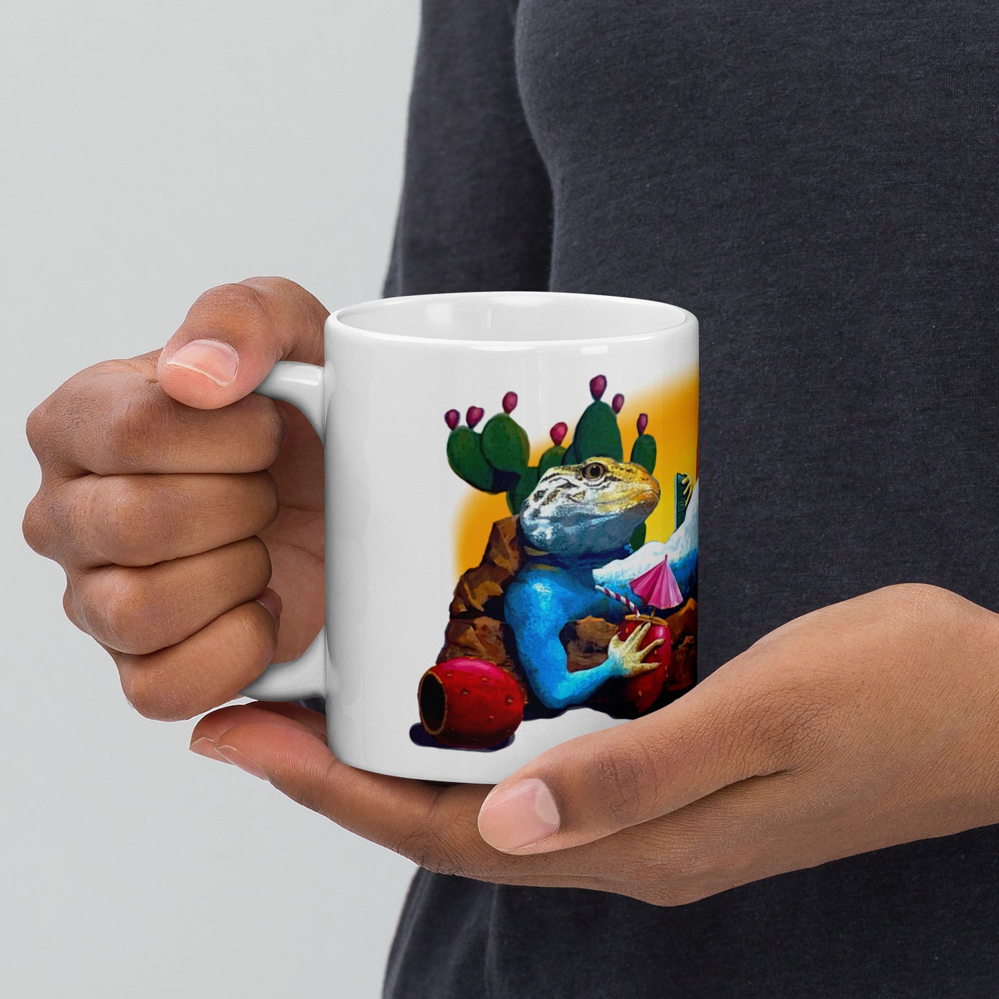 Loungin' Lizard Mural by Joe Pagac | White glossy mug