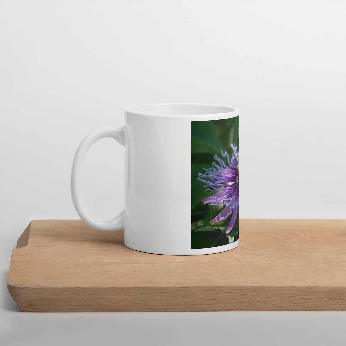 Purple Passion Flower by Leslie Leathers Photography | White glossy mug