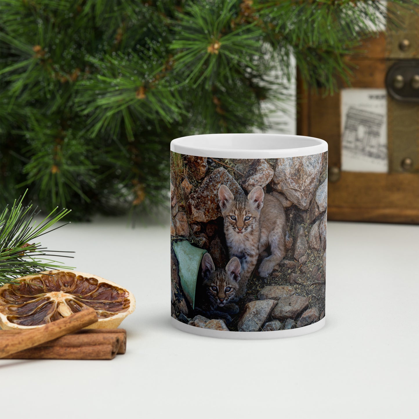 Baby Bobcats Duo by Leslie Leathers Photography | White glossy mug