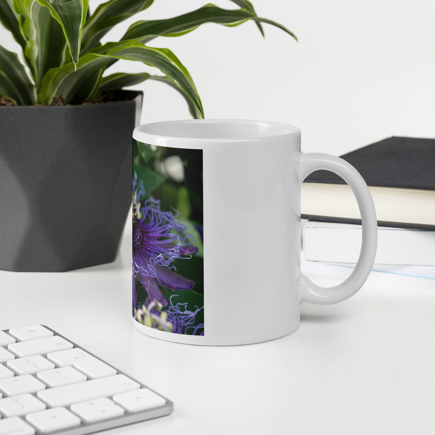 Purple Passion Flower by Leslie Leathers Photography | White glossy mug