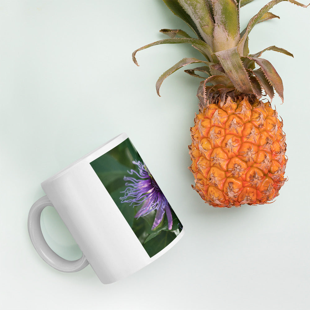 Purple Passion Flower by Leslie Leathers Photography | White glossy mug