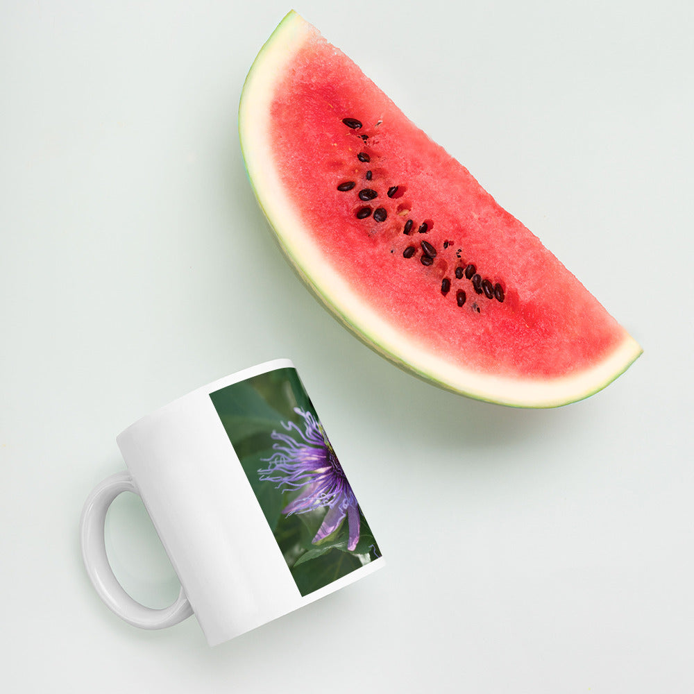 Purple Passion Flower by Leslie Leathers Photography | White glossy mug