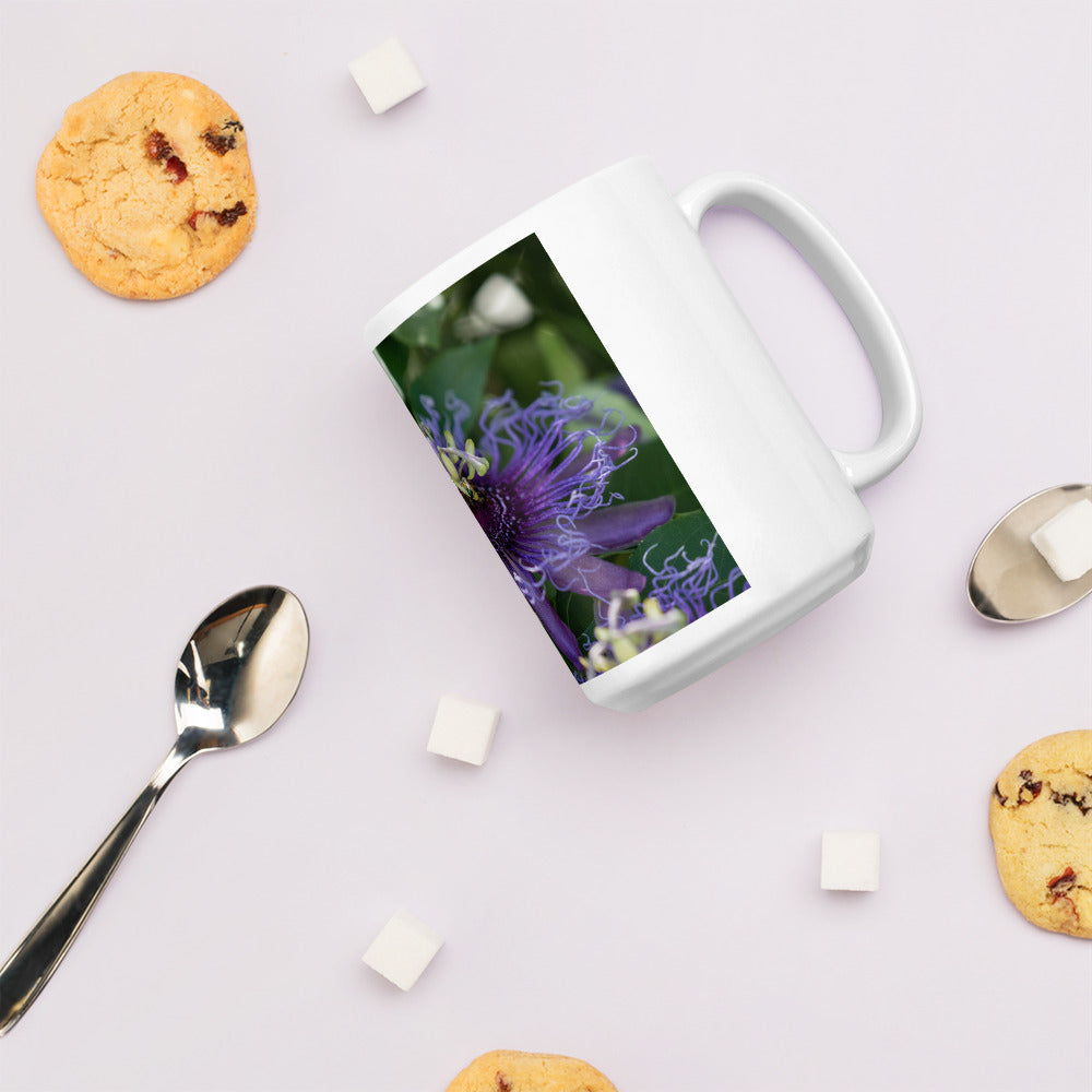 Purple Passion Flower by Leslie Leathers Photography | White glossy mug