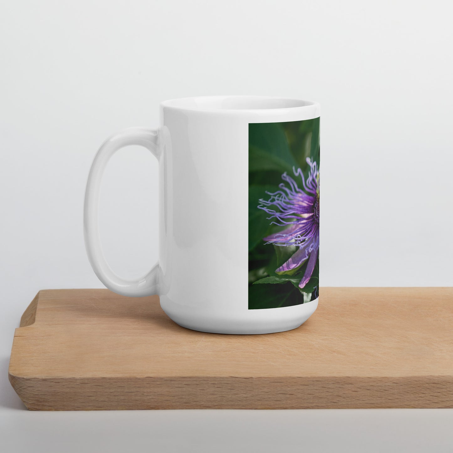 Purple Passion Flower by Leslie Leathers Photography | White glossy mug