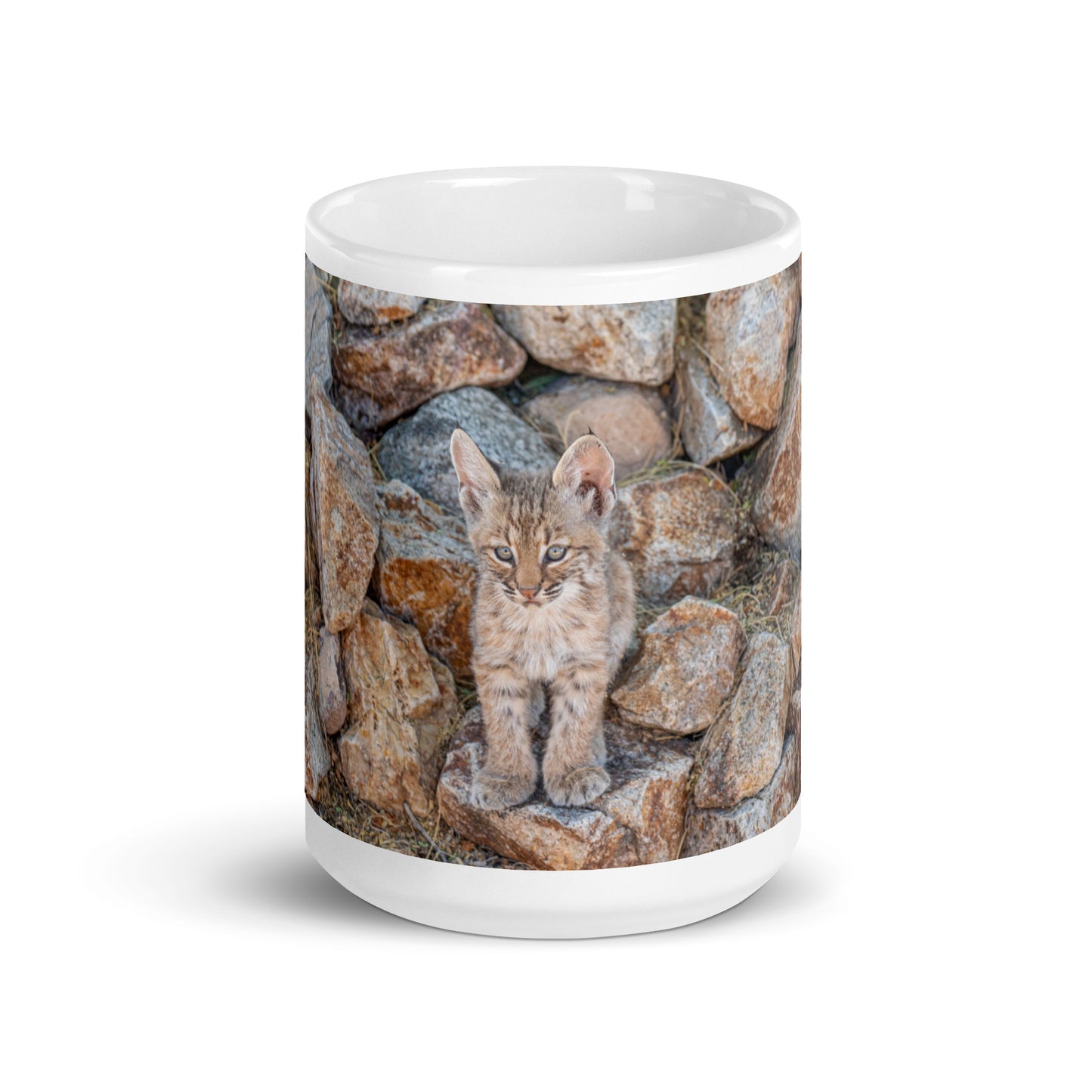 Baby Bobcat by Leslie Leathers Photography | White glossy mug