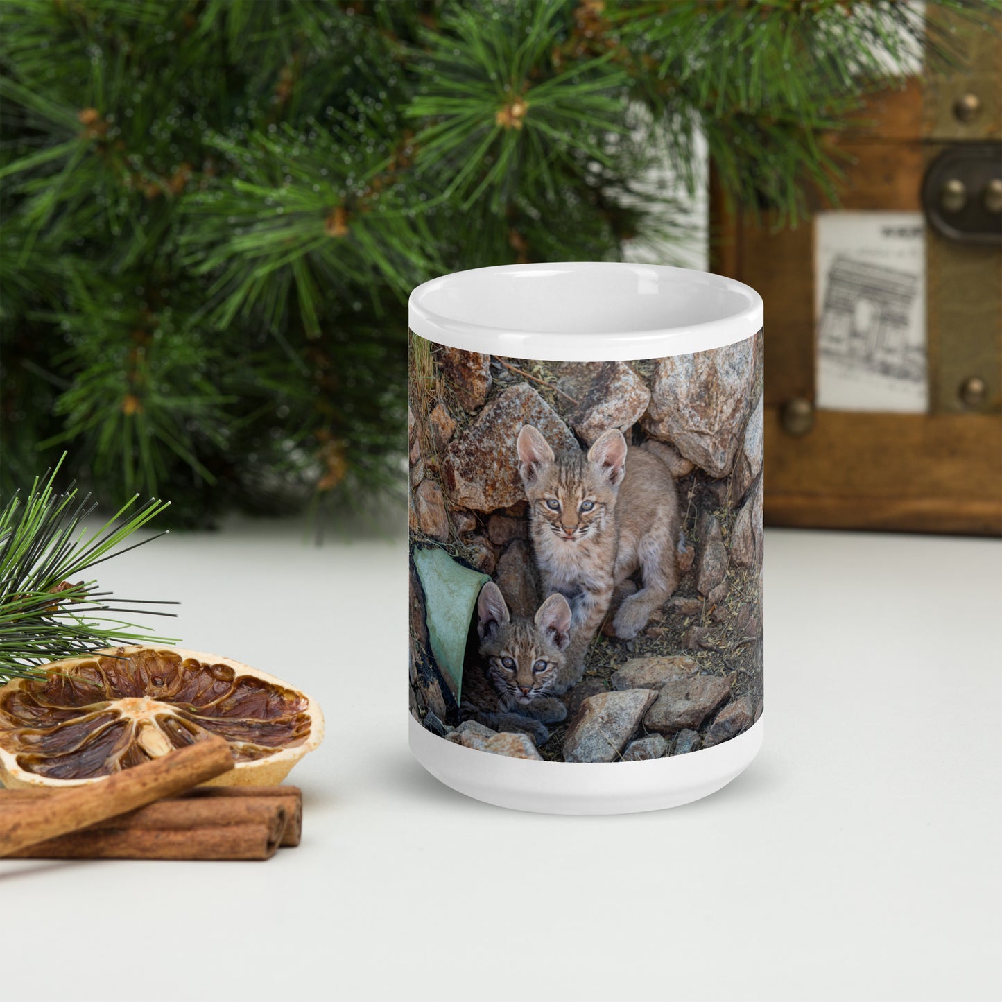 Baby Bobcats Duo by Leslie Leathers Photography | White glossy mug