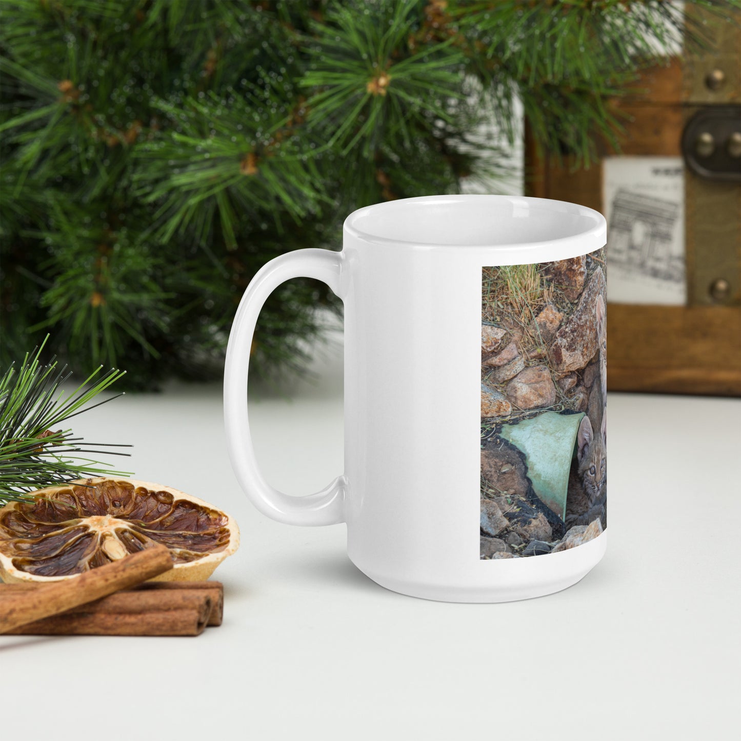 Baby Bobcats Duo by Leslie Leathers Photography | White glossy mug