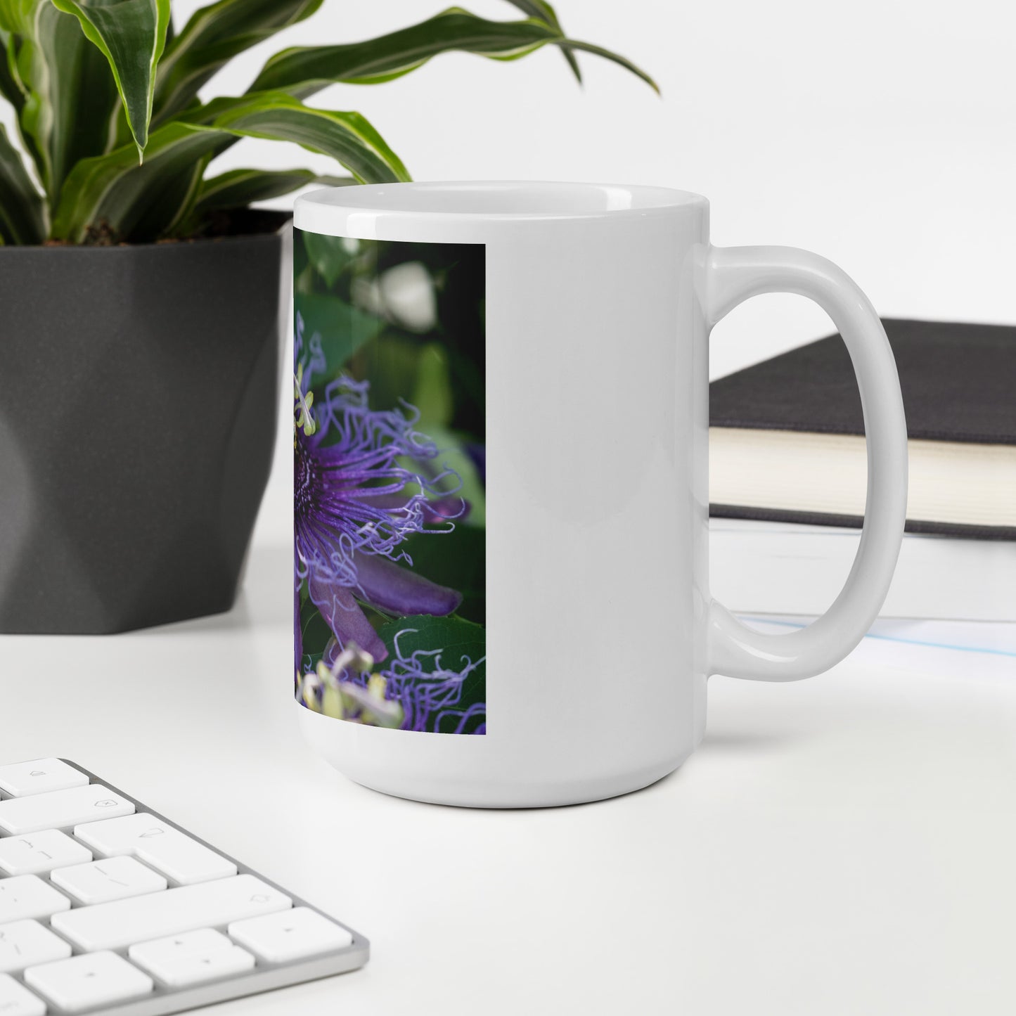 Purple Passion Flower by Leslie Leathers Photography | White glossy mug